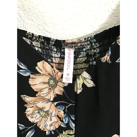 XHILARATION WOMENS BLACK FLORAL PULLOVER WIDE LEG STRAPPY JUMPSUIT SIZE MEDIUM - Picture 3 of 8